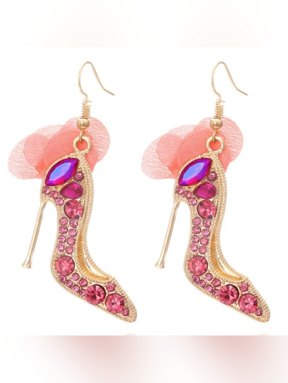 Pink High Heel Earrings Novelty Earrings Rhinestone Shoe